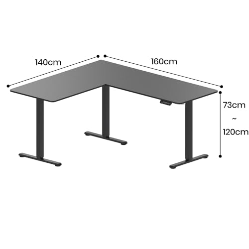 FOH Furniture Escritorio Eléctrico en L Ajustable en Altura 160x140 cm, Esquinero Sit Stand, Estación de Trabajo Ergonómica, Estructura de Acero, para Oficina en Casa, Negro