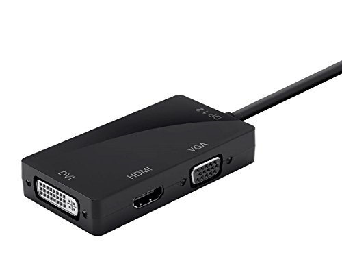 Monoprice Mini DisplayPort 1.2a / Thunderbolt to 4K HDMI, DVI, and VGA Passive Adapter, Black (112799)