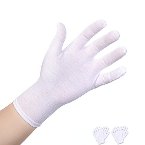 Donfri 2 Pairs White Moisturizing Gloves Overnight Cotton Gloves for SPA, Dry Hands Eczema, Hand Care, Day and Night Healing，Reusable