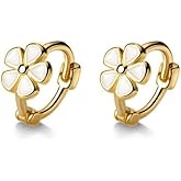 lianiser 14k Gold Sterling Silver Plated Floral Flower Butterfly Small Gold Huggie Hoop Earrings Elegant Dainty Trendy Stuff Kawaii Cute Little Hoop Earrings Tree Rose Statement Jewelry for Women Teen Girl