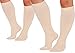 LISH 2 Pack Plain Jane Wide Calf Compression Socks - 15-25 mmHg Knee High Plus Size Support (M/L, Nude)