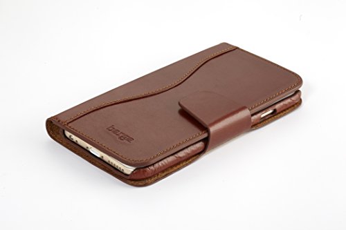 Barga Cases Handmade Leather Wallet Case for iPhone 6 / 6s, Magna Light Brown