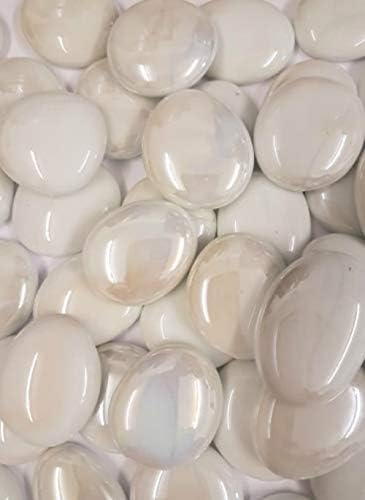 STONED® 30 Mixed Flat White Pebbles Some With Yellow tone, Pearly White and High Shine Flat Glass Pebbles/Nuggets/Stones/Beads Pebbles Home Garden