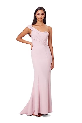 Jarlo London Annabelle One Shoulder Fishtail Maxi Dress with Pleated Shoulder Detail, Original Pink, IT 44