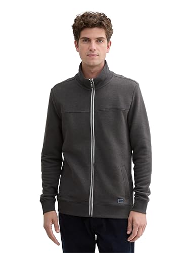 TOM TAILOR Homme Veste sweat avec col montant 1021269, 11086 – Mélange de gris foncé, L