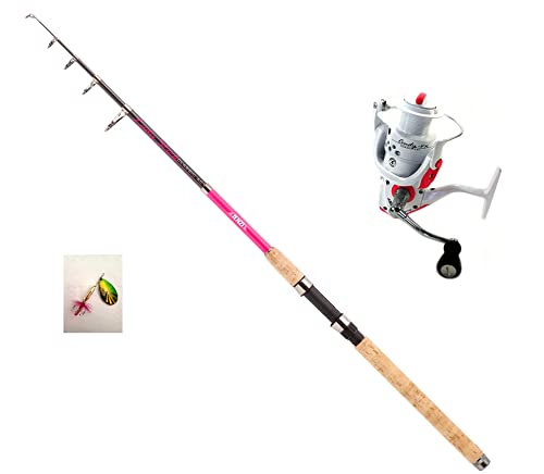 Jenzi Tele Lady-Stick Spin Pink 20-50g 2.40 m Fishing Rod + Reel Cindy FX2500 + Free Bait and Petri Heil! Sticker
