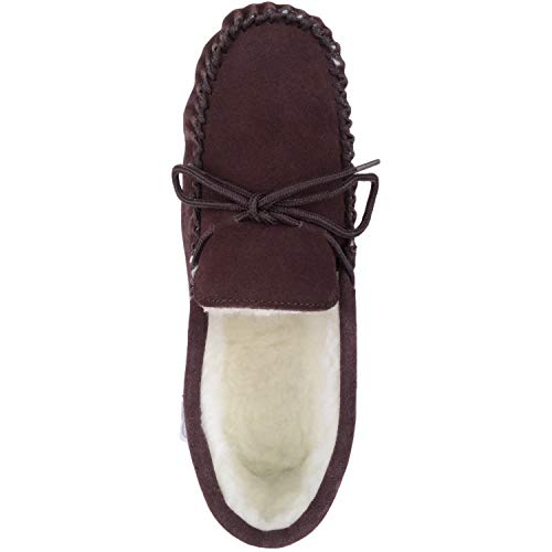 SNUGRUGS Men's Suede Sheepskin Moccasin Slippers with Soft Sole