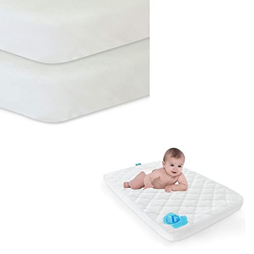 Organic Cotton Pack and Play Sheets Fitted 2 Pack and Pack and Play Mattress Pad White