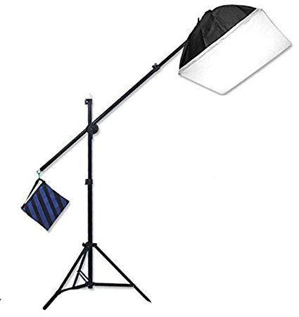 StudioFX 2400 Watt Softbox Continuous Photo Lighting Kit 16"x24" + Boom Arm and 6'x9' Black, White, Chromakey green Backdrop with Support Stand for Photography Video Studio H9004SB-69BWG by Kaezi
