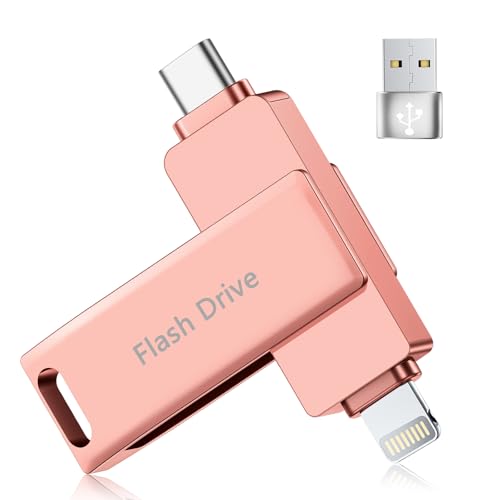 [Without App] USB Stick 512 GB for iPhone MFi Certified, Lncnnk 3 in 1 Flash Drive, Lightning USB 3.0 Memory Stick Photo Stick, USB C Stick for iPhone/iPad/OTG Android Mobile Phone/Mac/PC, Pink