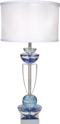 Van Teal 780472 Every Moment 1-Light Table Lamp, Chrome Finish, Clear and Sea Blue Acrylic with Silver White Shade, 16" x 16" x 34"