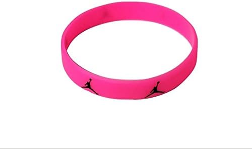 Jordan Slim Thin 1cm/0.4 inches Width Wristband Small Sport Silicone Bracelet Michael (PINK w/ BLACK LOGO)