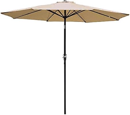 Amazon Com Yescom 9ft Aluminum Outdoor Patio Tan Umbrella W Crank Tilt Deck Market Yard Beach Pool Cafe Decor Garden Outdoor