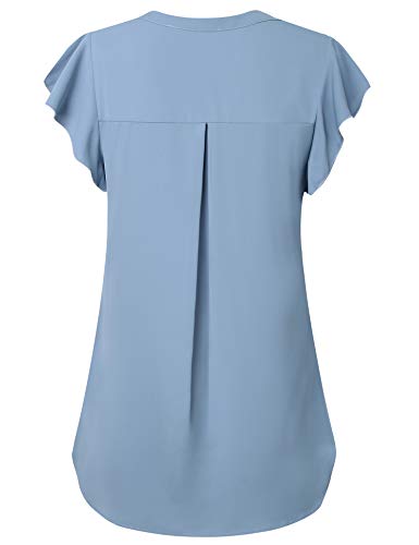 Gaharu WorkÂ BlousesÂ forÂ Women, Henley V Neck Top with Zipper Short Sleeve Office Tunic Soft Comfoetable Polyester Tee Shirts Blouse Blue,L