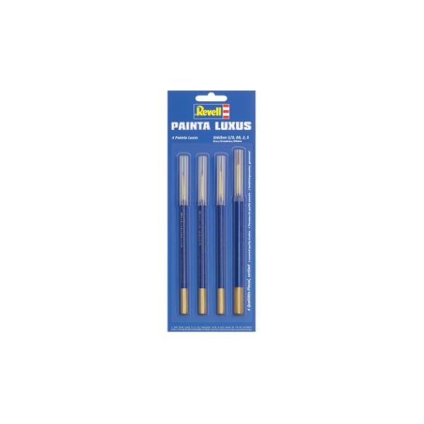 Revell Pinsel-Set I 4-teilig I Modellbau Pinsel in Gold, Blau, Braun I Ideal fÃ¼r Detailarbeit I Verschiedene GrÃ¶Ãen I Perfekt fÃ¼r prÃ¤zises Bemalen von Modellen