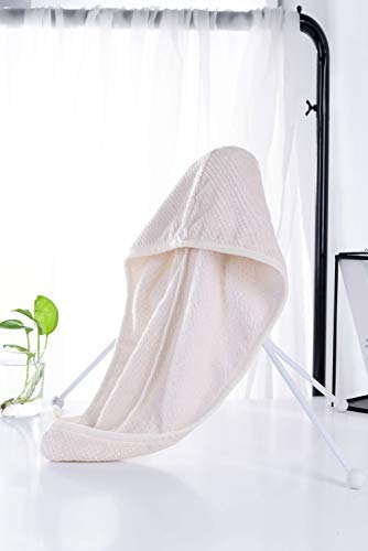 MAIYAMI 2 Pack Hair Drying Towels Cap,Hair Wrap Towels, Ultra Abosobent Microfiber Hair Turban Towel,Button Lightweight Design Quick Magic Dryer, Dry Hair Hat (Pink&Beige)