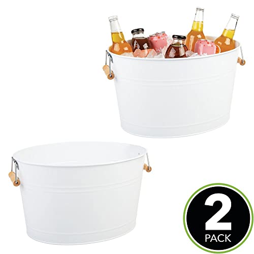 mDesign Large Metal Beverage Tub Oval Cooler for Beer, Wine, Ice, and