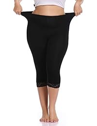 Mallas de algodón capri para dama de tamaño grande, con encaje, pantalones suaves