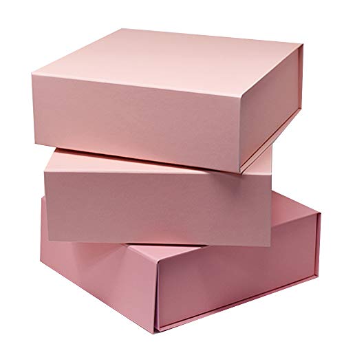 Blush Pink Large Gift Box 10 x 10 x 3inches | Set of 3 | Decorative Luxury Box Collapsible and Stackable with Attached Lid