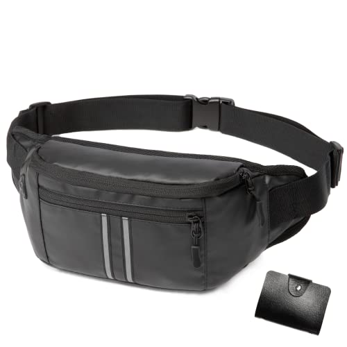 Bauchtasche Gürteltasche für Damen und Herren Hüfttasche Outdoor Groß Handytasche Sport Wasserdicht Laufgürtel Umhängetasche Geldgürtel Verschenken Sie EIN Kreditkartenetui (Schwarz-Wasserdicht)