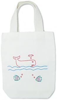 BUMOS Unbleached Cotton Reusable Gift Bags Party Gift, Hand Embroidery, Red Whale (BD1)