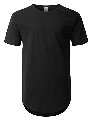 URBANCREWS Mens Hipster Hip Hop Basic Drop Tail Longline T-Shirt Black, S