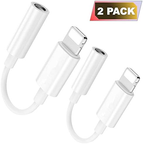 (2 Pack) Earphones 3.5mm Adapter Lighting to Aux Earbuds Jack Adapter Cable Headphones/Headsets Converter Accessories Support iOS 12 Compatible with iPhone Xs Max/XR/X/8/8 Plus/7/7 Plus/ipad/iPod