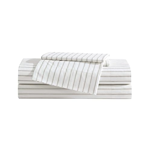 Eddie Bauer - Queen Sheet Set, Cotton Percale Bedding Set, Super Soft and Cozy Home Decor, Oeko-Tex Certified (Essential Stripe Beige, Queen)