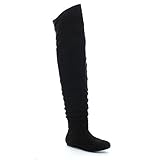 DA VICCINO TOP-01-HI Women's Slouch Size Zipper Flat Tigh High Boots, Color:BLACK, Size:8.5