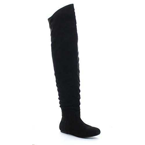 DA VICCINO TOP-01-HI Women's Slouch Size Zipper Flat Tigh High Boots, Color:BLACK, Size:8.5