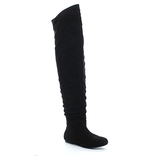 DA VICCINO TOP-01-HI Women's Slouch Size Zipper Flat Tigh High Boots, Color:BLACK, Size:9