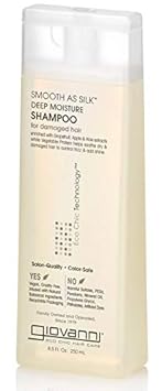 Giovanni Organic Smooth As Silk Deep Moisture Shampoo with No Parabens, No Sulphates, No Mineral Oil, No Colours, No PEG, USDA Certified Organic, For dry, damaged hair 250ml (Made in USA)