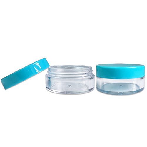 (Quantity: 40 Pieces) Beauticom 10G/10ML Round Clear Jars with TEAL Sky Blue Lids for Beads, Gems, Glitter, Charms, Small Arts and Crafts Items - BPA Free