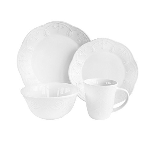 American Atelier 16 Piece Pointelle Dinnerware Set White