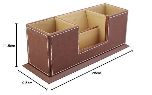 Anything & Everything Wooden Desk Organizer Pen/Pencil Stand, Mobile Holder & Remote Stand For Office Desk/Desktop/Table Stationery Storage Organizer Box (Tan), Orange 4
