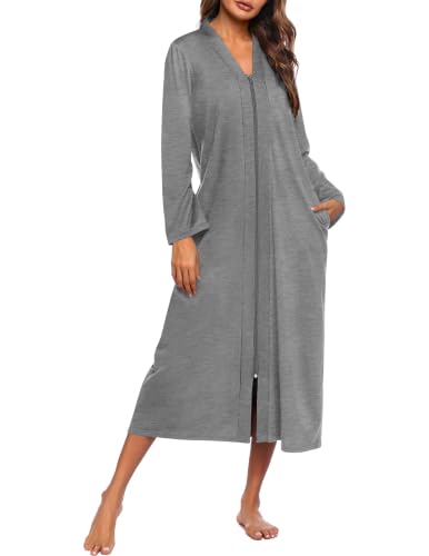 Ekouaer Women Zipper Robe Long Sleeve Housecoat Soft Nightgown with Pockets at Amazon