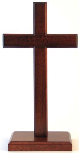 Shalom 10cm standing cross rectangular base Christian desktop gift crucifix wooden wood