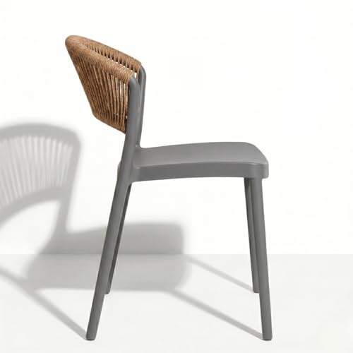 MARCOLO Chair Without Arms, Outdoor Plastic Dining Chair, Weather & UV Resistant Patio Chair for Balcony, Garden, Kitchen & Indoor Outdoor Use, Modern Rope-Style Design, 41x53.5x82cm (Grey)