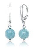 Sterling Silver Natural Round Beaded Milky Aquamarine Drop Dangle Earrings