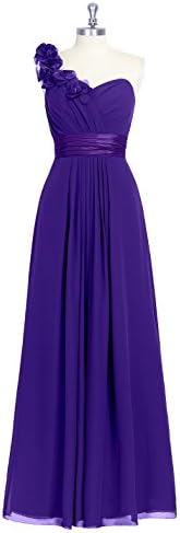 DianSheng Women's One Shoulder flowers Long Prom Dress with Flowers Purple US10
