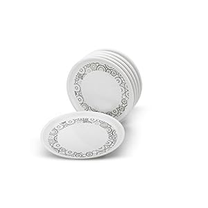 Signoraware Circle Scapes Plastic Round Full Plate Set, 27cm, Set of 6, White