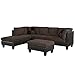 3 Piece Modern Microfiber Dark Brown Faux Leather Sectional Sofa with Ottoman