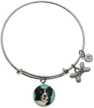 Top Dogs Border Collie Charm Silver Plated Adjustable Bangle Bracelet