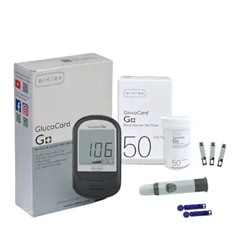 ARKRAY Glucocard G+ Advance glucometer machine | FREE 50 bottlepack Test Strips + 25 Trustlet Lancets + 1 Lancing device | Made in India | Designed with Advanced Japanese Technology