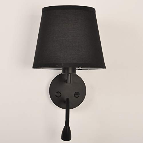 BarcelonaLED LED-wandlamp, E27, met Flexo, draaibaar, flexibel, 3 W, lampenkap van textiel, schakelaar voor slaapkamer… - Afbeelding 5