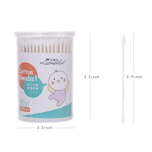 Lameila 200pcs Thin Shaft Cotton Swabs for Baby Ear Nose Clean 100% Cotton Double Tipped White Natural Paper Sticks Multipurpose Cotton Buds Cleaning Sterile Sticks