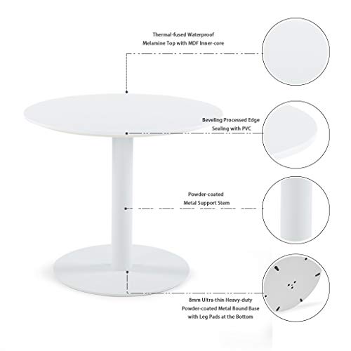 Sunon D27.5'' x H23.6'' Round White Cafe Table with White Pedestal Base Small Round Table for Pub/Conference/Living Room (Moon White)