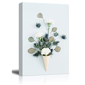 Canvas Wall Art - Dried Flowers and Leaves in The Ice-Cream Cone on White Background - Giclee Print Gallery Wrap Modern Home Art Ready to Hang - 12x18 inches