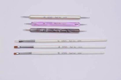 3 Piece Nail Art Marblizer Dotting Tool Set and 3 Piece Ginza Nail Art Gel Brush Set