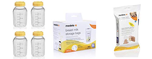 Medela Breast Milk Collection Storage Feeding Bottle with Medela, Breast Milk Storage Bags and Medela, Quick Clean Breast Pump and Accessory Wipes